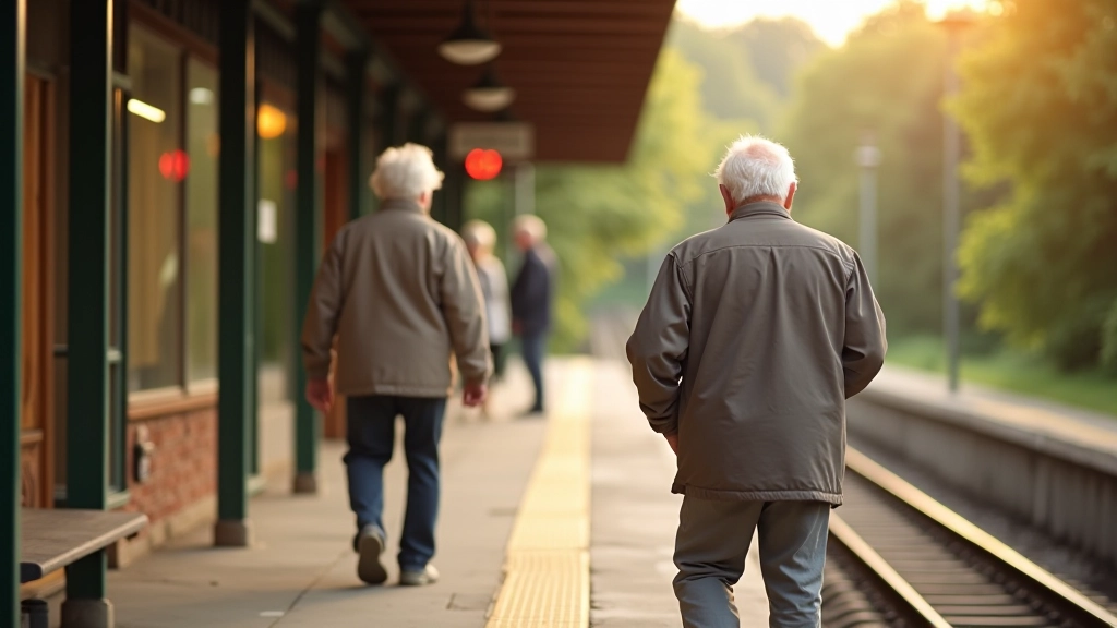 Seniori pietraukumā uz vilciena stacijas platformas