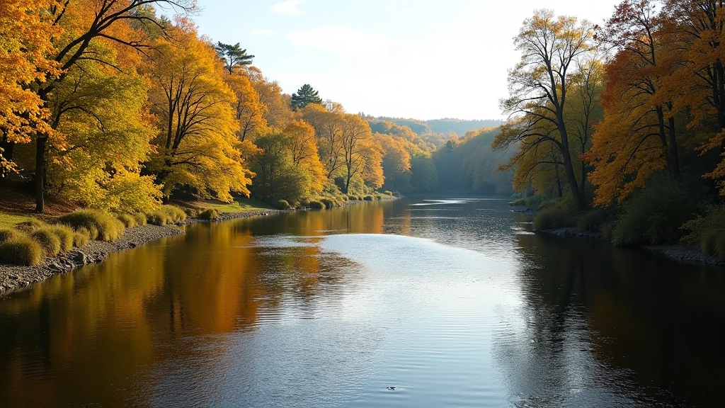 Gauja upe, gaiši zaļa ūdens, skaidrs rudens dienas skats